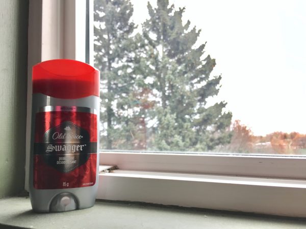 Old Spice Swagger deodorant perched on a windowsill