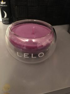 a purple scented candle